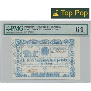 Paraguay, 2 Pesos (1865) - PMG 64