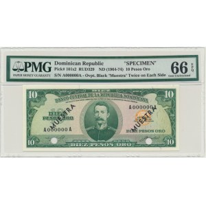 Dominikánská republika, 10 peso (1964-74) - MODEL - PMG 66 EPQ
