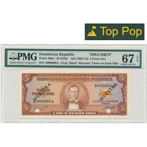 Dominikanische Republik, 5 Peso (1964-74) - MODELL - PMG 67 EPQ