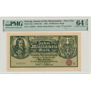 Danzig, 10 Millionen Mark 1923 - A - ungedrehter Druck - PMG 64 EPQ