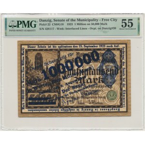Danzig, 1 Million Mark 1923 - marineblauer Überdruck - PMG 55 - RARE and EARLY