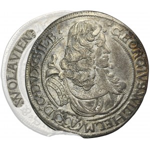 Slezsko, knížectví legnicko-brzesko-wołowskie, Jerzy Wilhelm, 15 Krajcarów Brzeg 1675 CB - RARE, dopis S