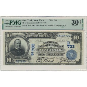 USA, Modrá pečať, New York, 10 USD 1902 - Lyons &amp; Roberts - PMG 30 EPQ