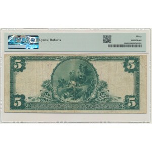 USA, Blue Seal, Massachusetts, 5 dolarów 1902 - Lyons & Roberts - PMG 30