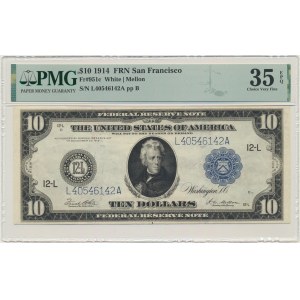 USA, Blue Seal, San Francisco, 10 Dollars 1914 - White & Mellon - PMG 35 EPQ