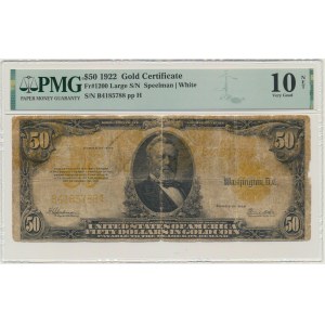 USA, Gold Certificate, 50 Dollars 1922 - Speelman & White - PMG 10 NET