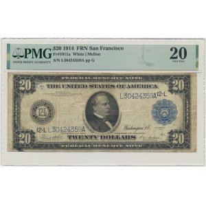 USA, Blue Seal, San Francisco, 20 Dollars 1914 - White & Mellon - PMG 20