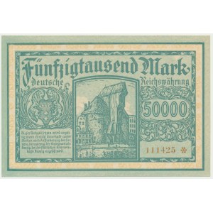 Danzig, 50.000 marek 1923 - počet 6 číslic s ❊ - KRÁSNÝ