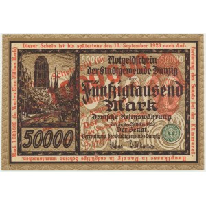 Gdansk, 1 milión mariek 1923 - červená pretlač -