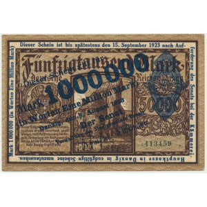 Gdaňsk, 1 milion marek 1923 - tmavě modrý přetisk -
