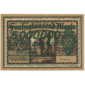 Gdaňsk, 5 milionů marek 1923 - tištěno zeleně - KRÁSNÉ