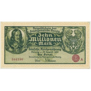 Danzig, 10 miliónov mariek 1923 - A - nepretáčaná tlač