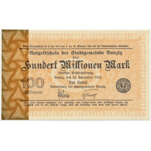 Danzig, 100 million Mark 1923 - watermark triangles -