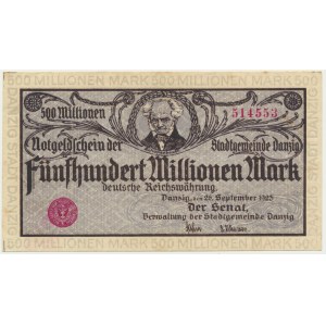 Danzig, 500 Millionen Mark 1923 - grau-violetter Druck -