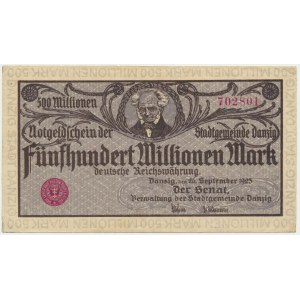 Danzig, 500 million Mark 1923 - gray purple print - inverted