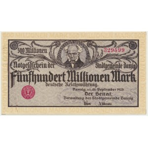 Danzig, 500 Millionen Mark 1923 - Cremedruck -