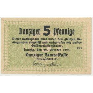 Danzig, 5 Pfennige 1923 - October - watermark ZIGZAG -