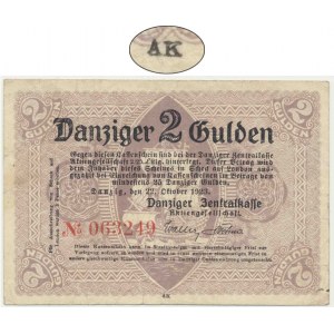 Danzig, 2 guldenov 1923 - október - iniciály AK