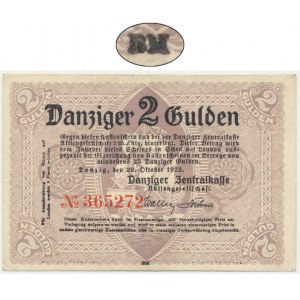 Danzig, 2 guldenov 1923 - október - iniciály BM