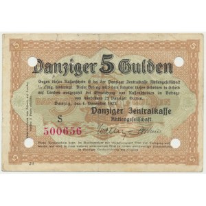 Danzig, 5 Gulden 1923 - November - ungewöhnlich Ungultig auf der Rückseite