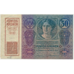 Czechoslovakia, 50 Korun 1919 (1914) - with stamp -