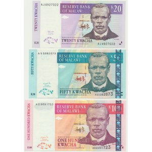 Malawi, zestaw 20-100 kwacha 1997-2003 (3 szt.)