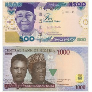 Nigéria, sada 500-1000 naira 2021 (2 ks).