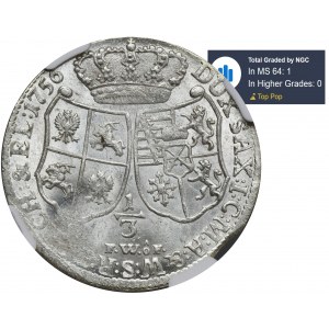 Augustus III of Poland, 1/3 Thaler Dresden 1756 FWôF - NGC MS64