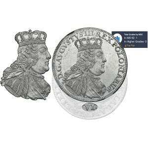 Augustus III of Poland, 6 Groschen Leipzig 1753 - NGC MS62 - RARE, denomination VI