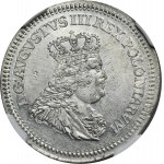 Augustus III Sas, šesťpence Lipsko 1753 - NGC UNC DETAILY - Zriedkavé, nominál SZ, ex. Potocki