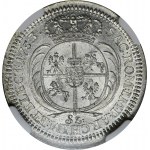 Augustus III Sas, šestipence Lipsko 1753 - NGC UNC DETAILY - Vzácné, nominál SZ, ex. Potocki