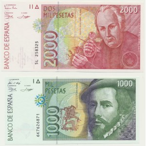 Španielsko, 1 000-2 000 pesiet 1992 (2 kusy).