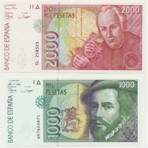 Spanien, 1.000-2.000 Pesetas 1992 (2 Stück).