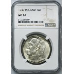 Piłsudski, 10 złotych 1939 - NGC MS62