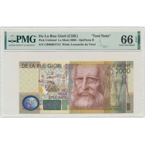 De La Rue Giori, 2.000 Le Mont 2000 - SPECIMEN - PMG 66 EPQ