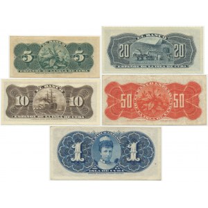 Kuba, Satz von 5 Cent - 1 Peso 1896-97 (5 Stück).