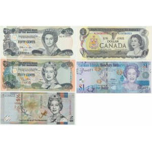 Group of world banknotes with Queen Elisabeth II (5 pcs.)