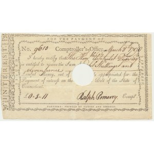 USA, Connecticute, dlžobný úpis kontrolóra 1790 - Ralph Pomeroy