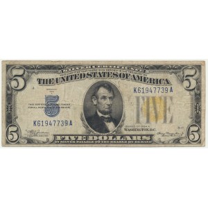 USA, Gelbes Siegel Nordafrika Silberzertifikate, $5 1934 - A - Julian &amp; Morgenthau -.
