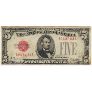 USA, Rotes Siegel, 5 $ 1928 - Woods &amp; Mellon -.