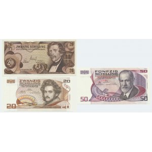 Rakúsko, sada 20-50 šilingov 1967-86 (3 kusy).