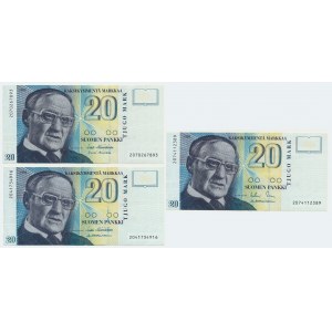 Fínsko, sada 20 značiek 1993 (3 ks)