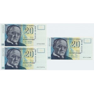 Finlandia, zestaw 20 marek 1993 (3 szt.)