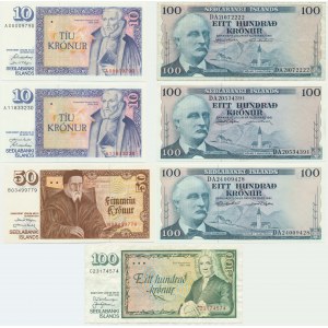 Islandia, zestaw 10-100 koron 1961-86 (7 szt.)