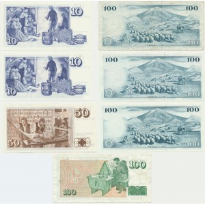 Iceland, lot 10-100 Kronur 1961-86 (7 pcs.)