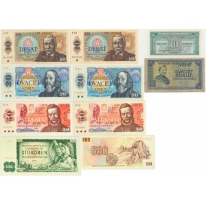 Czechoslovakia, lot 10-500 Korun 1944-88 (10 pcs.)