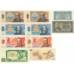 Czechosłowacja, zestaw 10-500 koron 1944-88 (10 szt.)