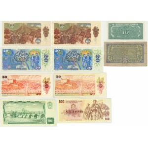 Tschechoslowakei, Satz von 10-500 Kronen 1944-88 (10 Stück).