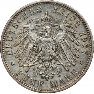 Německo, Sasko, Frederick August III, 5 Mark Muldenhütten 1907 E