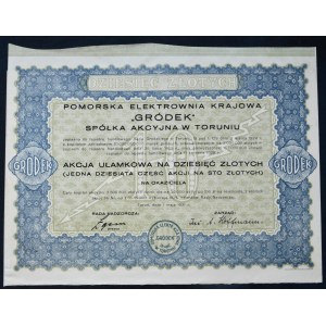 Pomorska Elektrownia Krajowa Gródek S.A., zlomková akcie 10 1931 PLN